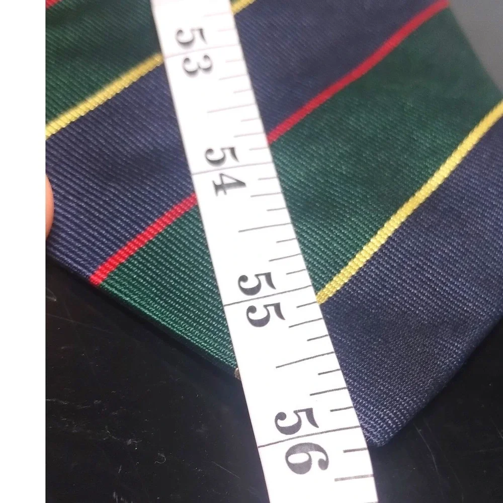 Lands End Vintage Mens Repp Stripe Silk Tie Green Navy Blue Red Yellow USA